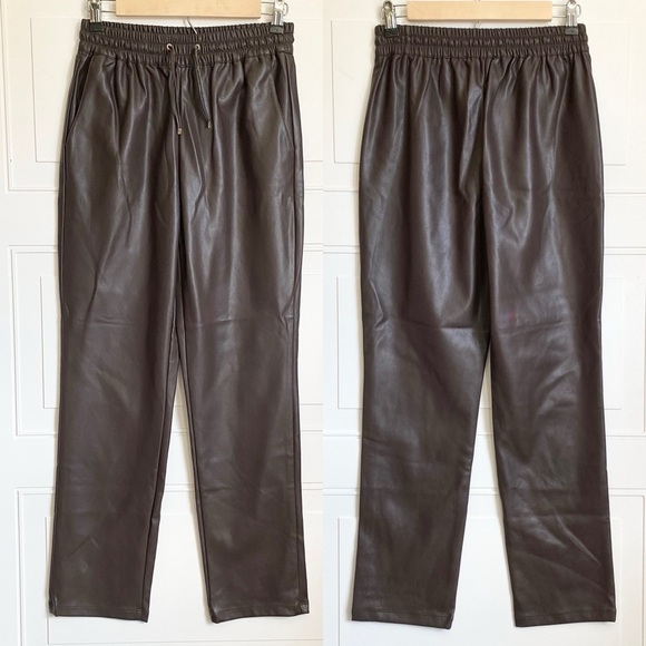NWT Marc New York Andrew Marc Brown Vegan Faux Leather Jogger Pants XS - Picture 1 of 3